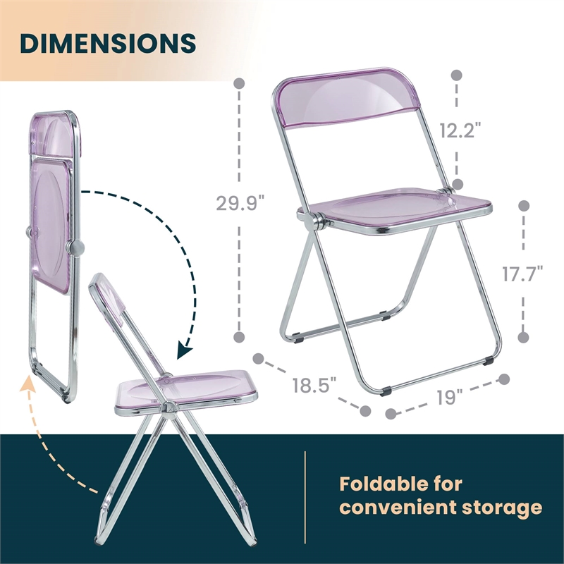 LeisureMod Lawrence Acrylic Folding Chair With Metal Frame in Magenta