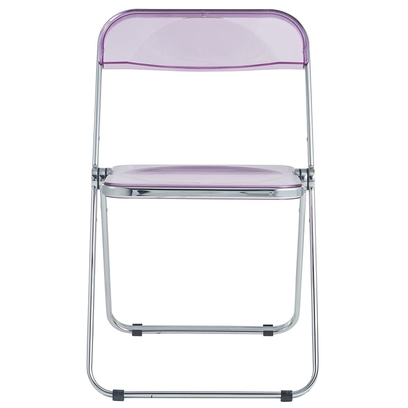 LeisureMod Lawrence Acrylic Folding Chair With Metal Frame in Magenta