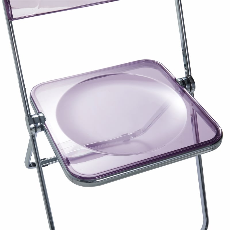 LeisureMod Lawrence Acrylic Folding Chair With Metal Frame in Magenta