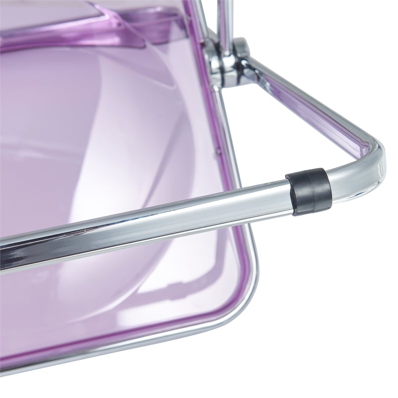LeisureMod Lawrence Acrylic Folding Chair With Metal Frame in Magenta
