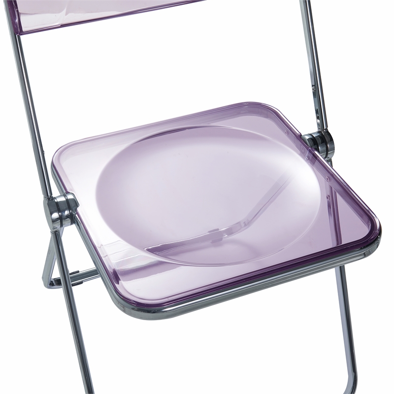 LeisureMod Lawrence Acrylic Folding Chair With Metal Frame Set of 2 in Magenta