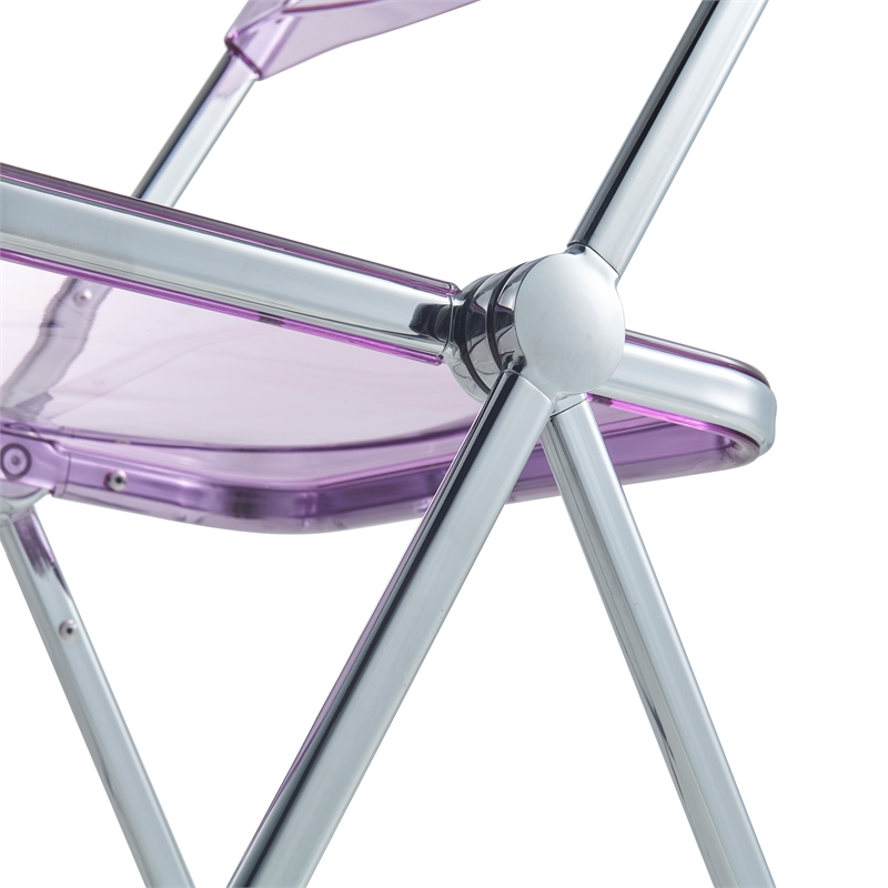 LeisureMod Lawrence Acrylic Folding Chair With Metal Frame Set of 2 in Magenta