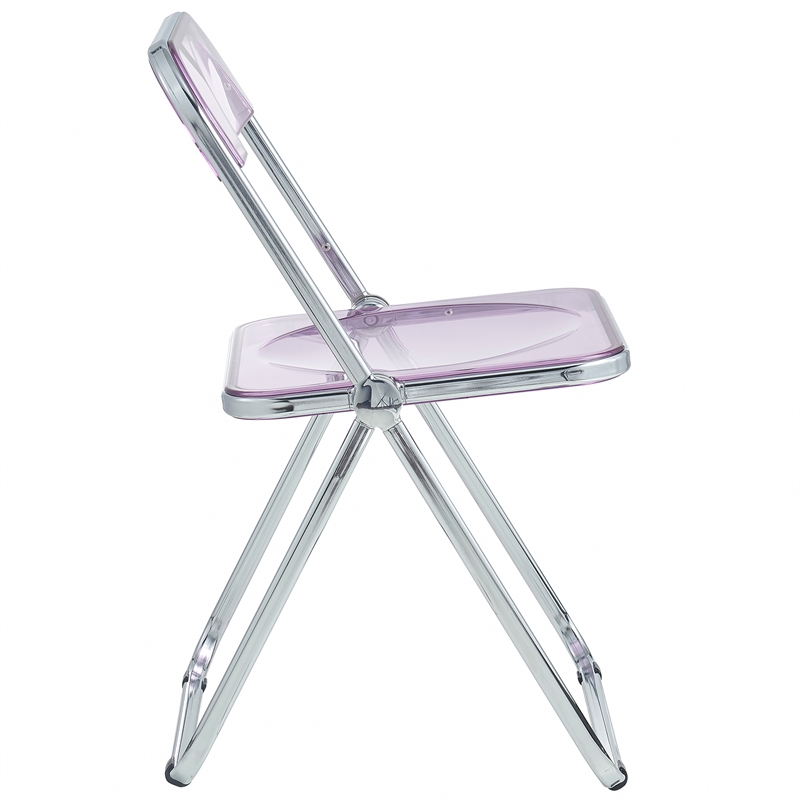 LeisureMod Lawrence Acrylic Folding Chair With Metal Frame Set of 2 in Magenta
