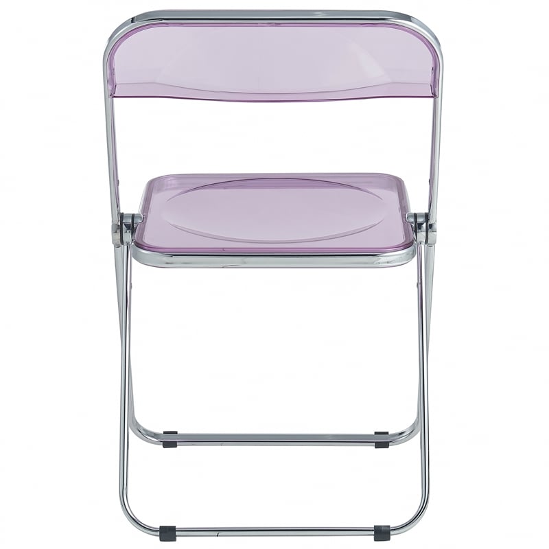 LeisureMod Lawrence Acrylic Folding Chair With Metal Frame Set of 2 in Magenta