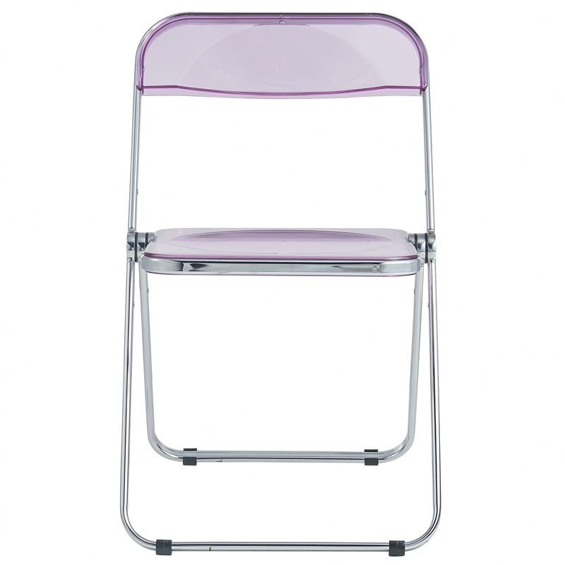 LeisureMod Lawrence Acrylic Folding Chair With Metal Frame Set of 4 in Magenta