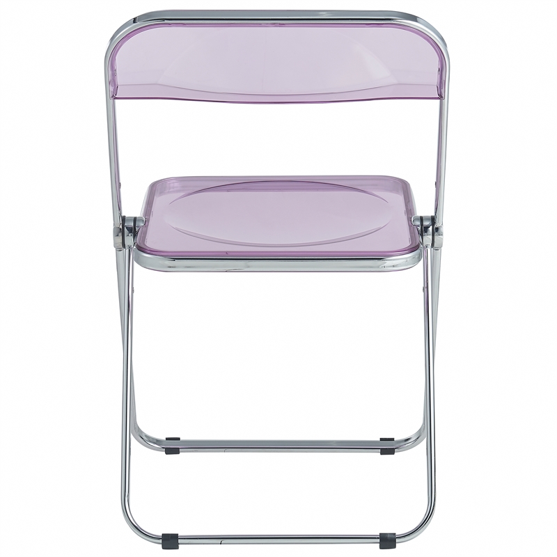 LeisureMod Lawrence Acrylic Folding Chair With Metal Frame Set of 4 in Magenta