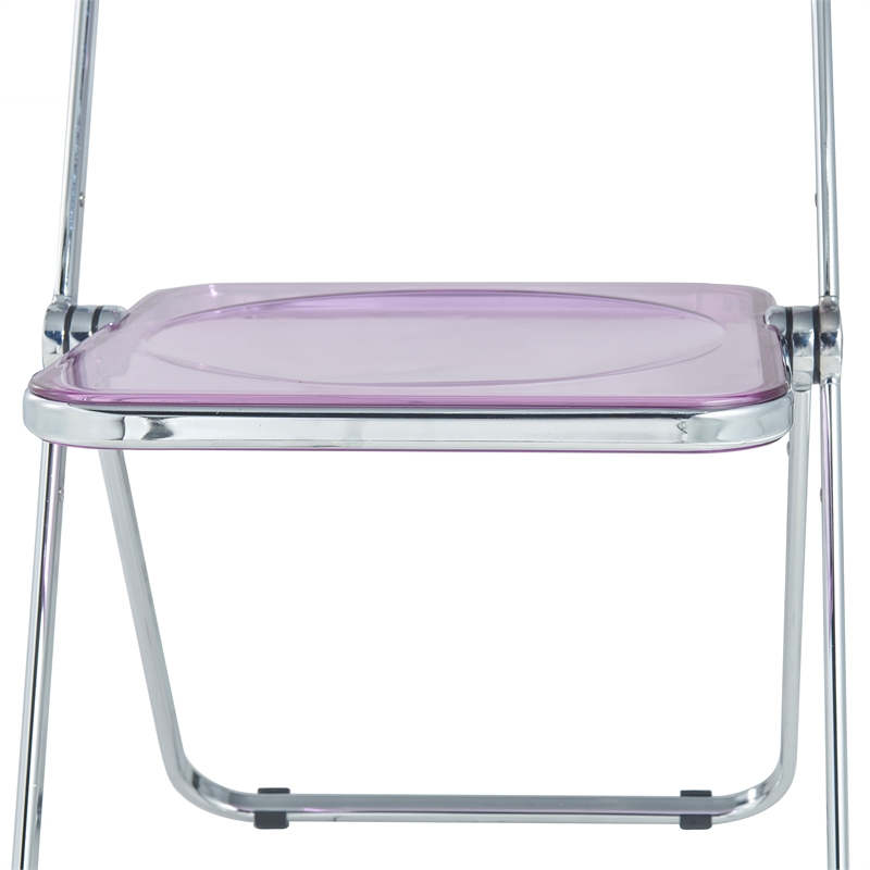 LeisureMod Lawrence Acrylic Folding Chair With Metal Frame Set of 4 in Magenta