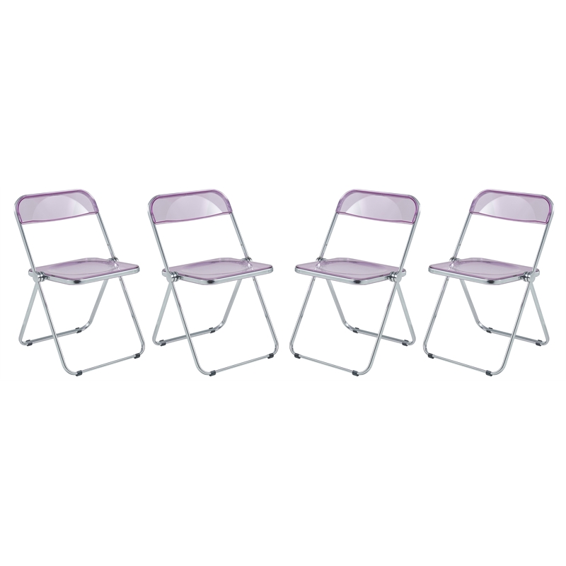 LeisureMod Lawrence Acrylic Folding Chair With Metal Frame Set of 4 in Magenta