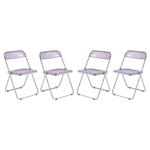 LeisureMod Lawrence Acrylic Folding Chair With Metal Frame Set of 4 in Magenta