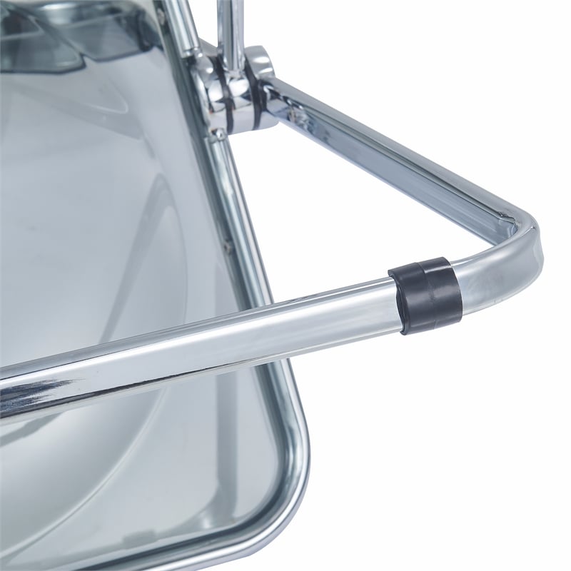 LeisureMod Lawrence Acrylic Folding Chair With Metal Frame in Black