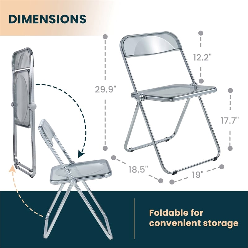LeisureMod Lawrence Acrylic Folding Chair With Metal Frame in Black