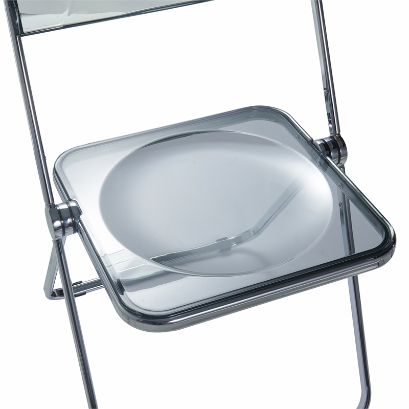 LeisureMod Lawrence Acrylic Folding Chair With Metal Frame Set of 2 in Black