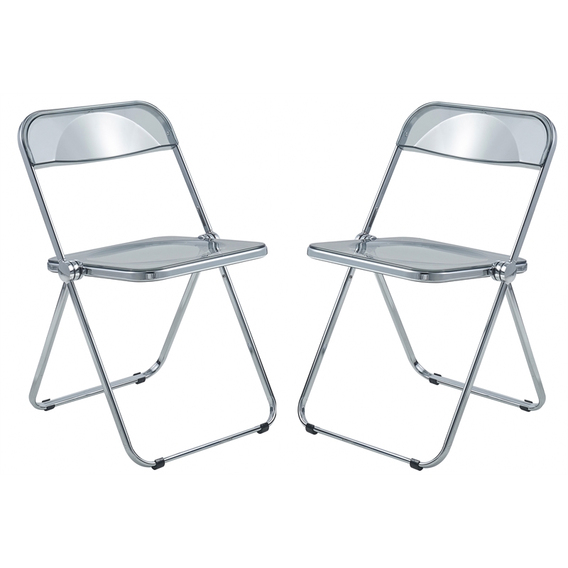 LeisureMod Lawrence Acrylic Folding Chair With Metal Frame Set of 2 in Black