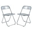 LeisureMod Lawrence Acrylic Folding Chair With Metal Frame Set of 2 in Black