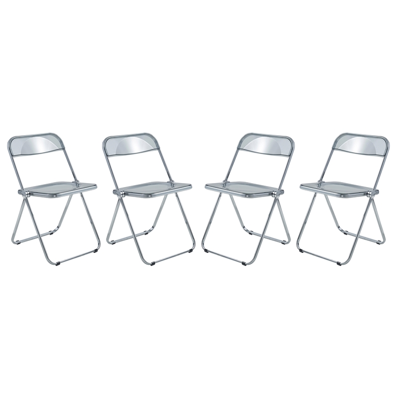LeisureMod Lawrence Acrylic Folding Chair With Metal Frame Set of 4 in Black