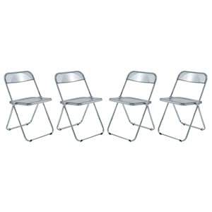 LeisureMod Lawrence Acrylic Folding Chair With Metal Frame Set of 4 in Black