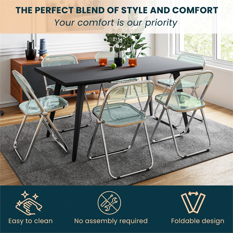 LeisureMod Lawrence Acrylic Folding Chair W/ Metal Frame Set of 2 in Jade Green