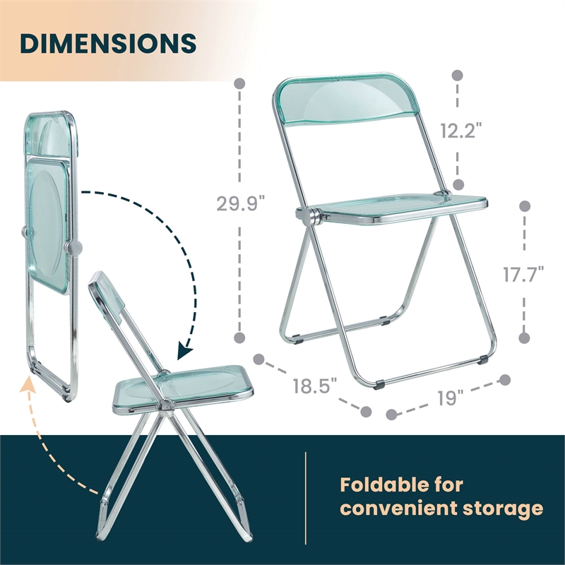 LeisureMod Lawrence Acrylic Folding Chair W/ Metal Frame Set of 2 in Jade Green