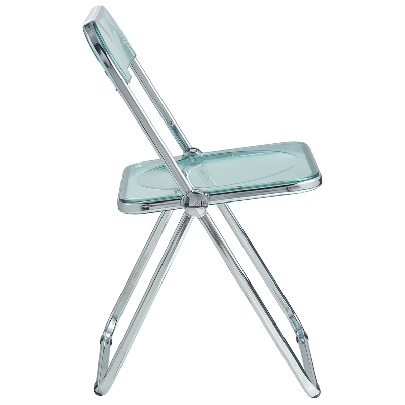 LeisureMod Lawrence Acrylic Folding Chair W/ Metal Frame Set of 2 in Jade Green