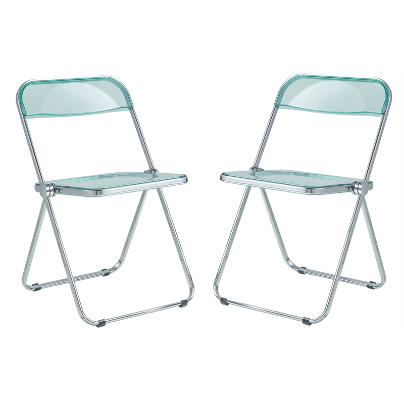 LeisureMod Lawrence Acrylic Folding Chair W/ Metal Frame Set of 2 in Jade Green