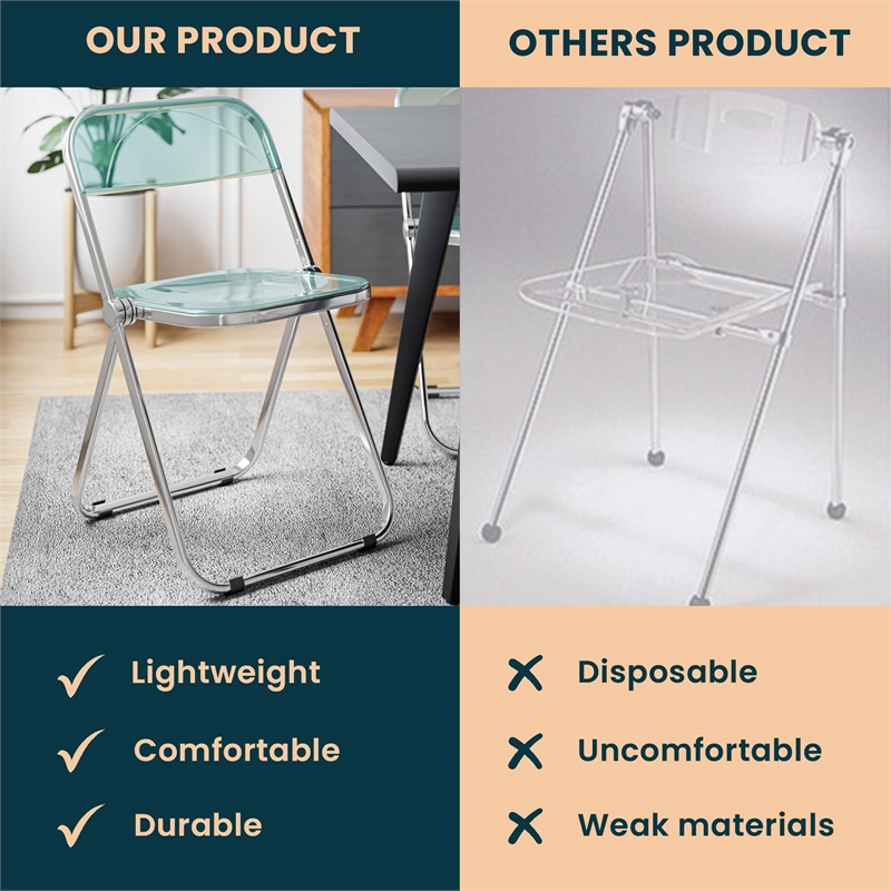 LeisureMod Lawrence Acrylic Folding Chair W/ Metal Frame Set of 4 in Jade Green