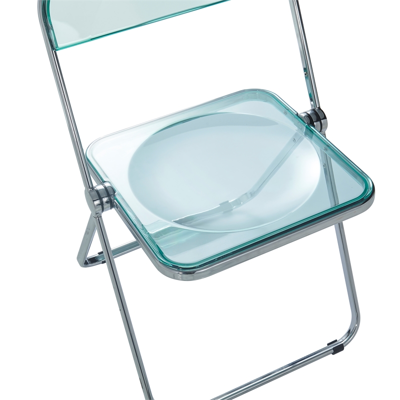 LeisureMod Lawrence Acrylic Folding Chair W/ Metal Frame Set of 4 in Jade Green