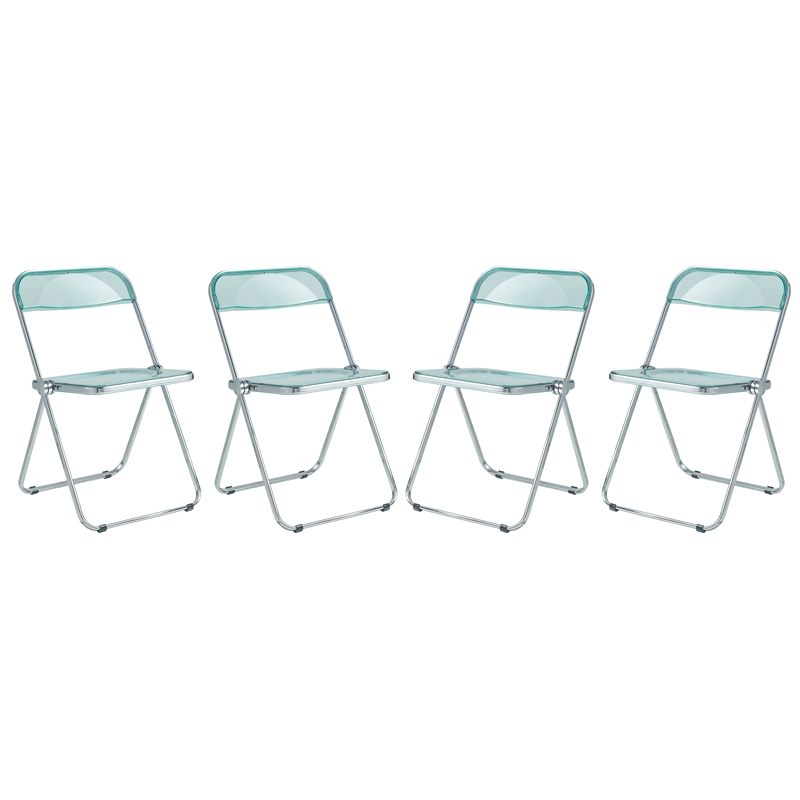 LeisureMod Lawrence Acrylic Folding Chair W/ Metal Frame Set of 4 in Jade Green