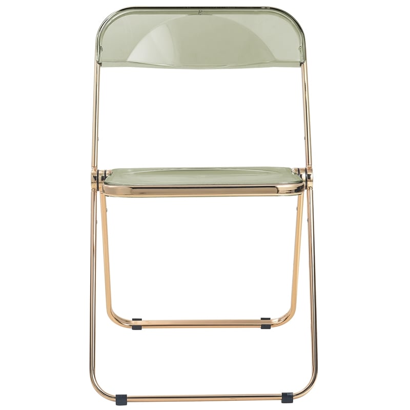 LeisureMod Lawrence Acrylic Folding Chair With Gold Metal Frame in Amber
