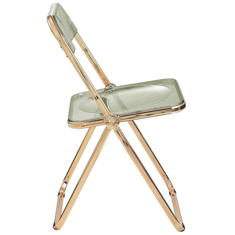LeisureMod Lawrence Acrylic Folding Chair With Gold Metal Frame in Amber