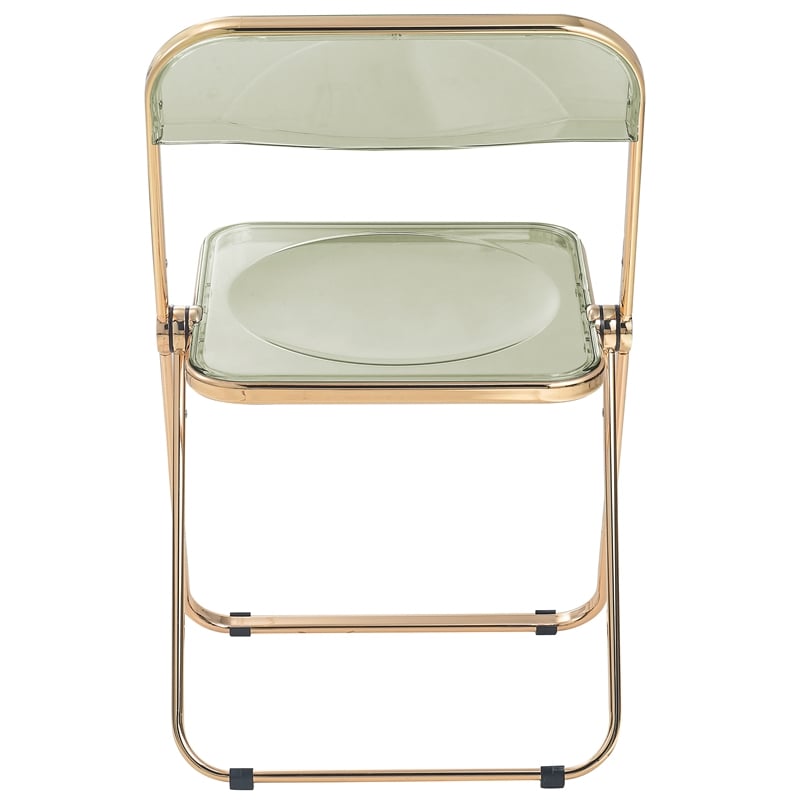 LeisureMod Lawrence Acrylic Folding Chair With Gold Metal Frame in Amber