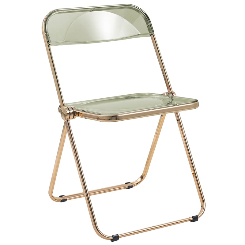 LeisureMod Lawrence Acrylic Folding Chair With Gold Metal Frame in Amber