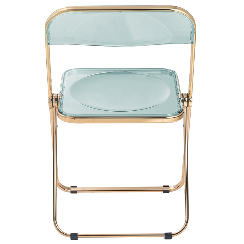 LeisureMod Lawrence Acrylic Folding Chair With Gold Metal Frame in Jade Green