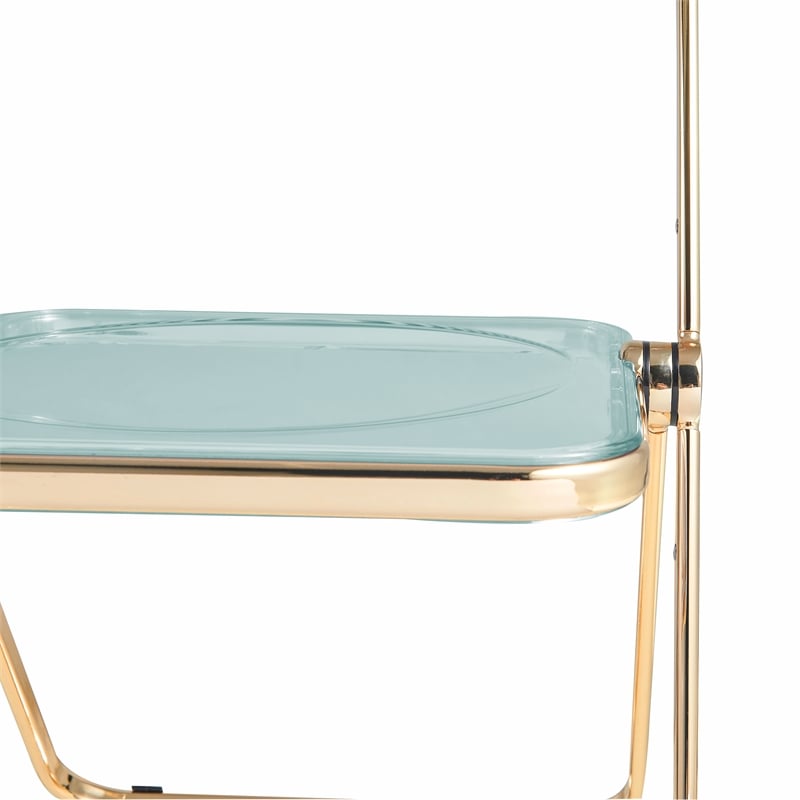 LeisureMod Lawrence Acrylic Folding Chair With Gold Metal Frame in Jade Green