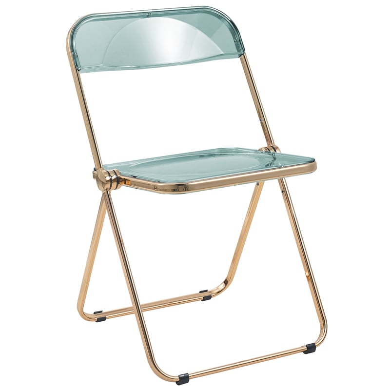 LeisureMod Lawrence Acrylic Folding Chair With Gold Metal Frame in Jade Green