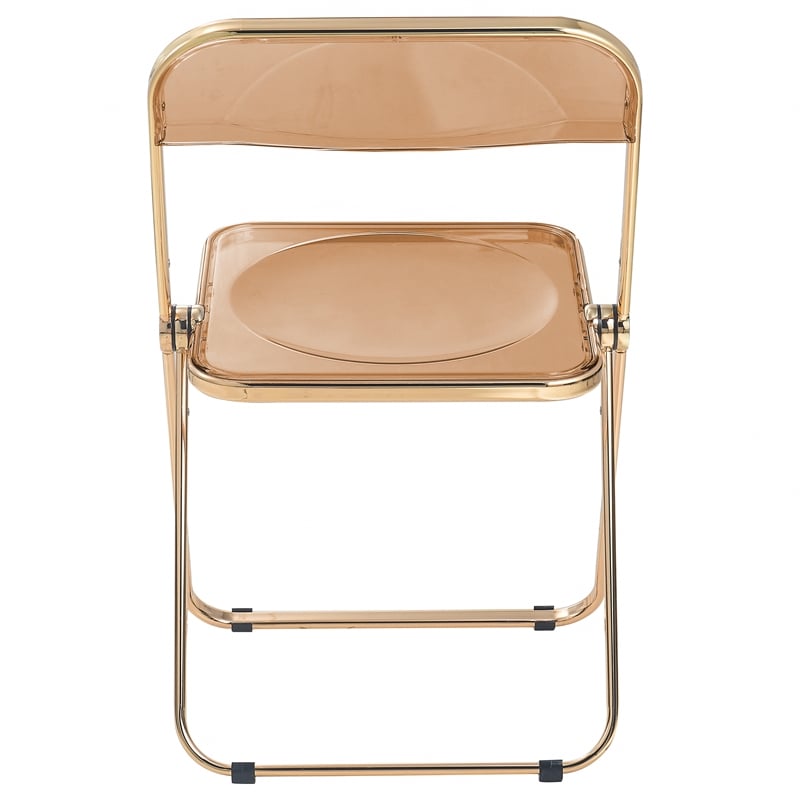 LeisureMod Lawrence Acrylic Folding Chair in Gold Metal Frame/Tangerine