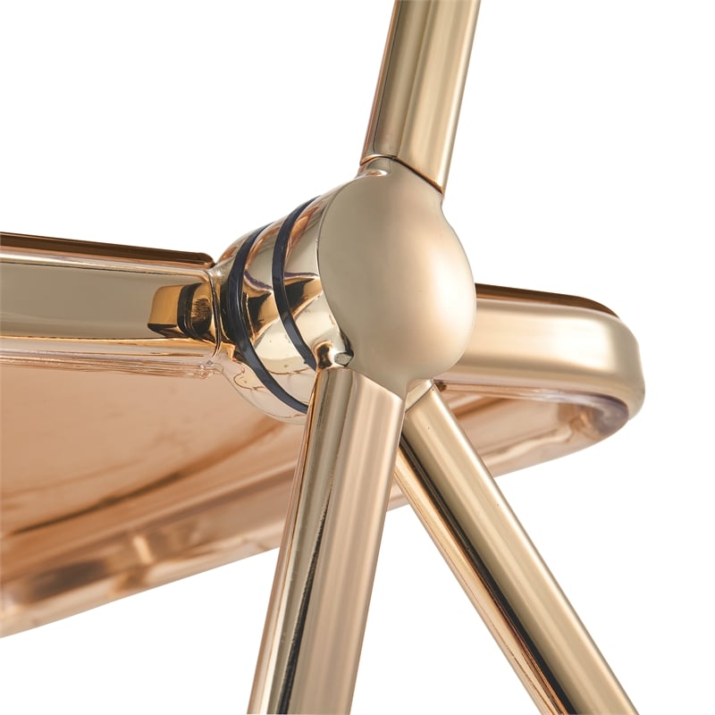 LeisureMod Lawrence Acrylic Folding Chair in Gold Metal Frame/Tangerine