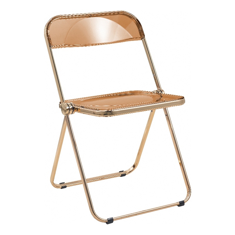 LeisureMod Lawrence Acrylic Folding Chair in Gold Metal Frame/Tangerine