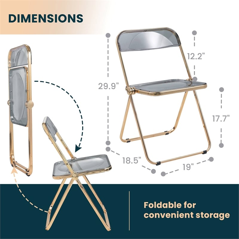 LeisureMod Lawrence Acrylic Folding Chair With Gold Metal Frame in Black