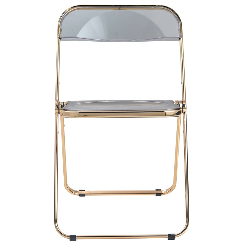 LeisureMod Lawrence Acrylic Folding Chair With Gold Metal Frame in Black