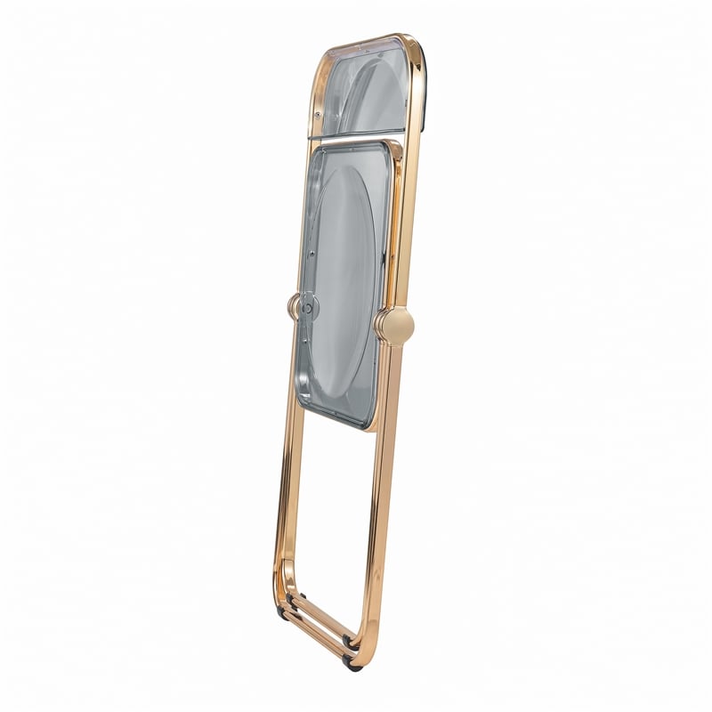 LeisureMod Lawrence Acrylic Folding Chair With Gold Metal Frame in Black
