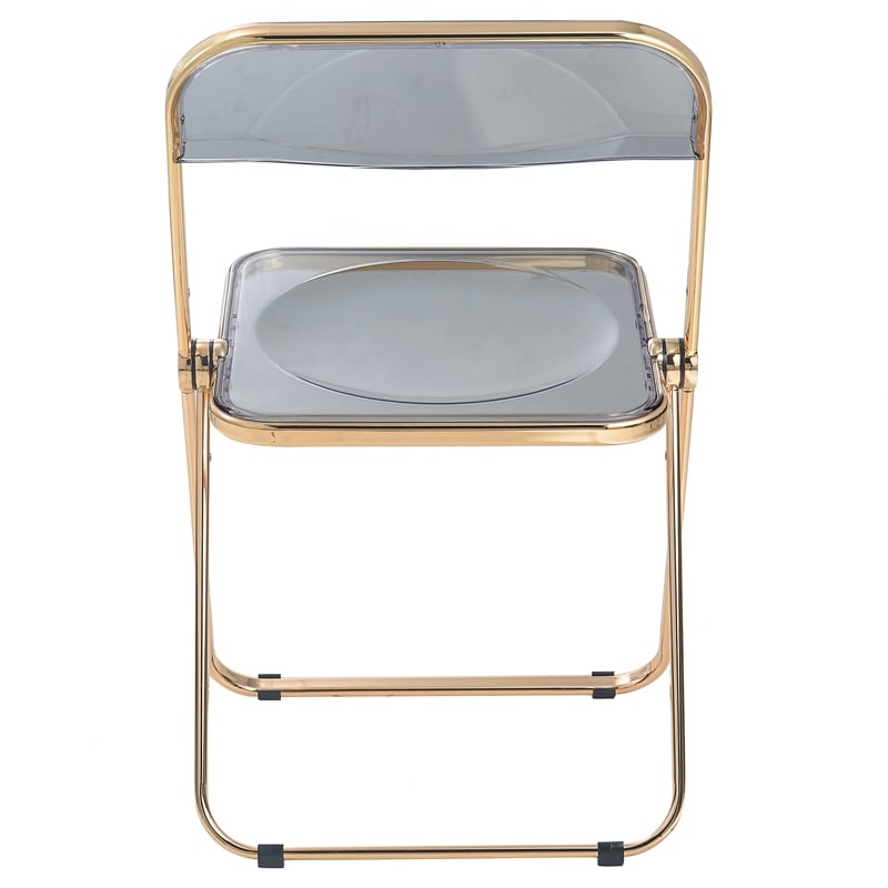 LeisureMod Lawrence Acrylic Folding Chair With Gold Metal Frame in Black