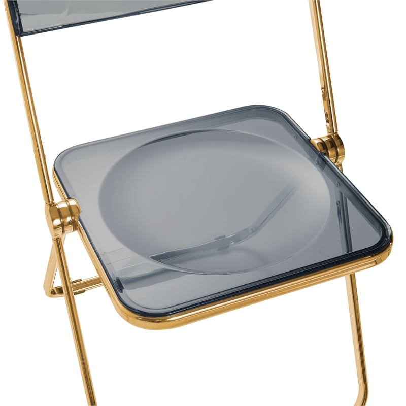 LeisureMod Lawrence Acrylic Folding Chair With Gold Metal Frame in Black