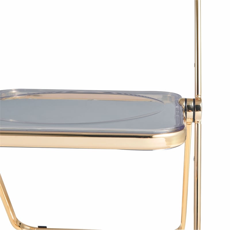 LeisureMod Lawrence Acrylic Folding Chair With Gold Metal Frame in Black