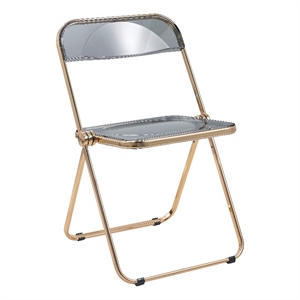 LeisureMod Lawrence Acrylic Folding Chair With Gold Metal Frame in Black