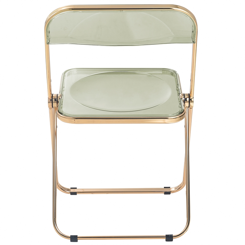 LeisureMod Lawrence Acrylic Folding Chair Gold Metal Frame Set of 2 in Amber