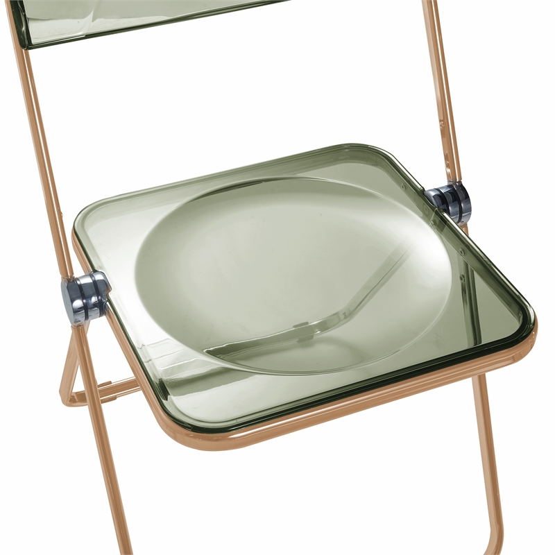 LeisureMod Lawrence Acrylic Folding Chair Gold Metal Frame Set of 2 in Amber