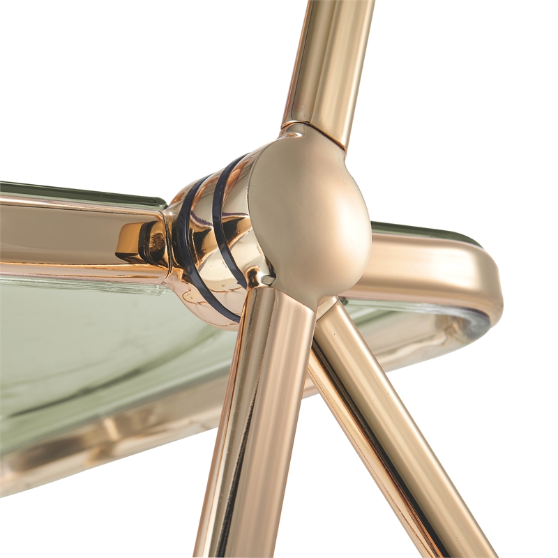 LeisureMod Lawrence Acrylic Folding Chair Gold Metal Frame Set of 2 in Amber