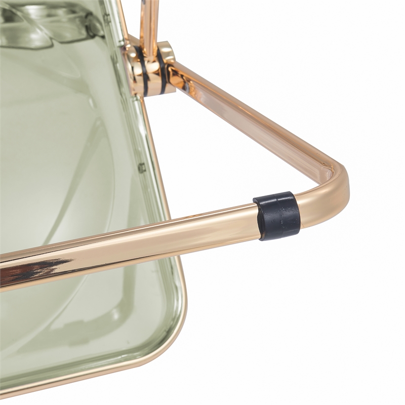 LeisureMod Lawrence Acrylic Folding Chair Gold Metal Frame Set of 2 in Amber