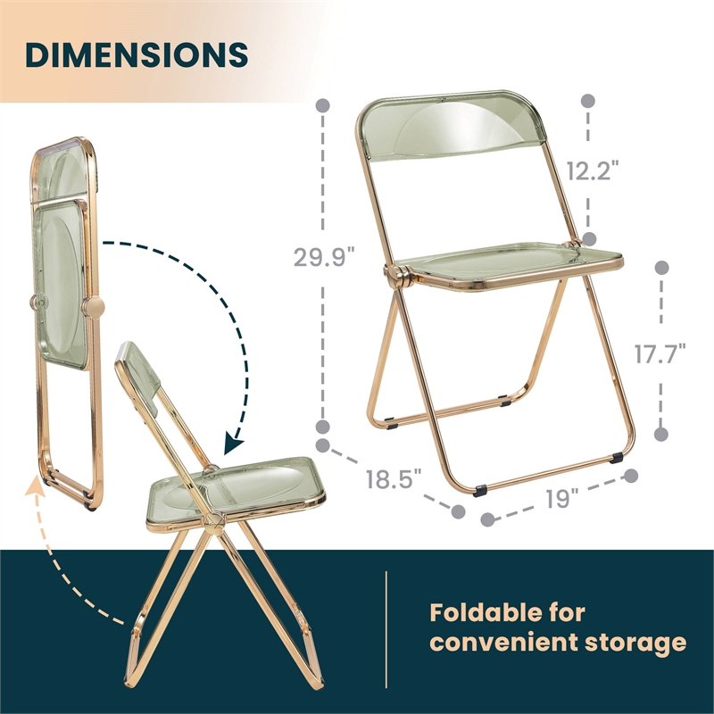 LeisureMod Lawrence Acrylic Folding Chair Gold Metal Frame Set of 4 in Amber
