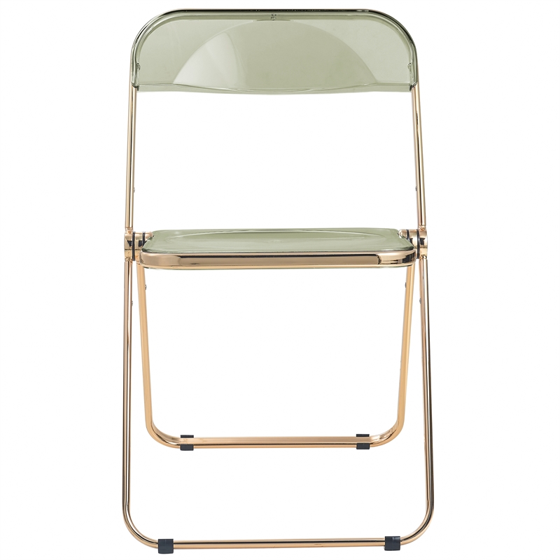 LeisureMod Lawrence Acrylic Folding Chair Gold Metal Frame Set of 4 in Amber